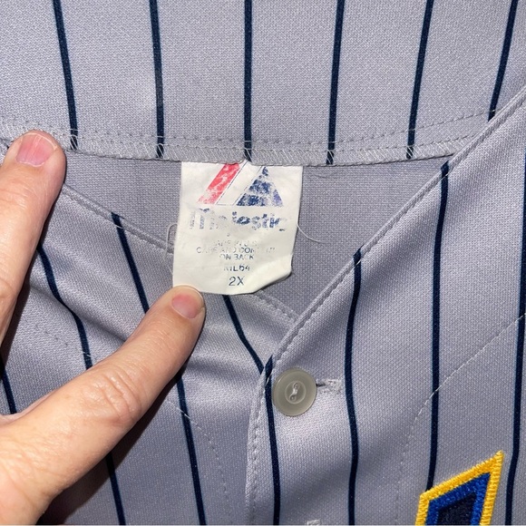 Majestic Brooklyn Cyclones Gray & Blue Pinstripe Jersey Size 2X - Picture 2 of 5
